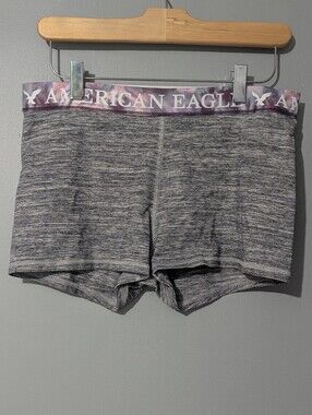 American Eagle Women's Gray Heather Brief Booty Shorts  Branded Waistband